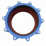 Step coupling with blue exterior and rubber gasket, designed for connecting pipes of different diameters and materials, suitable for leak-free transitions.